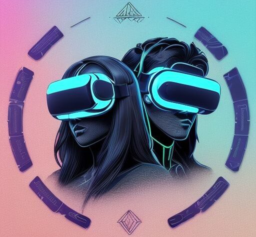 Two individuals wearing VR headsets, symbolizing the integration of virtual reality and AI in adult entertainment